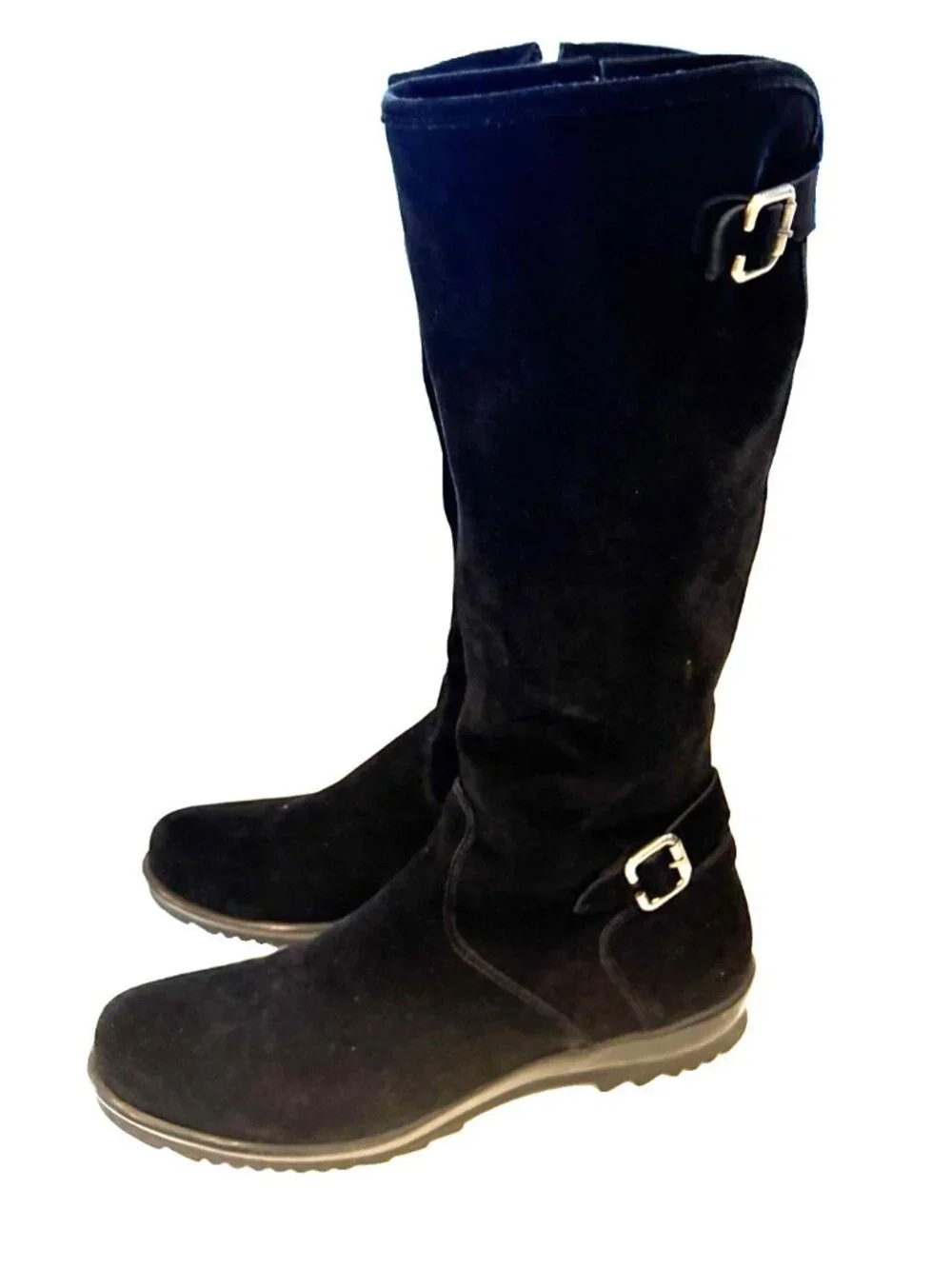 La Canadienne Women's Black Suede Knee High Double Buckle Riding Boots Size 11